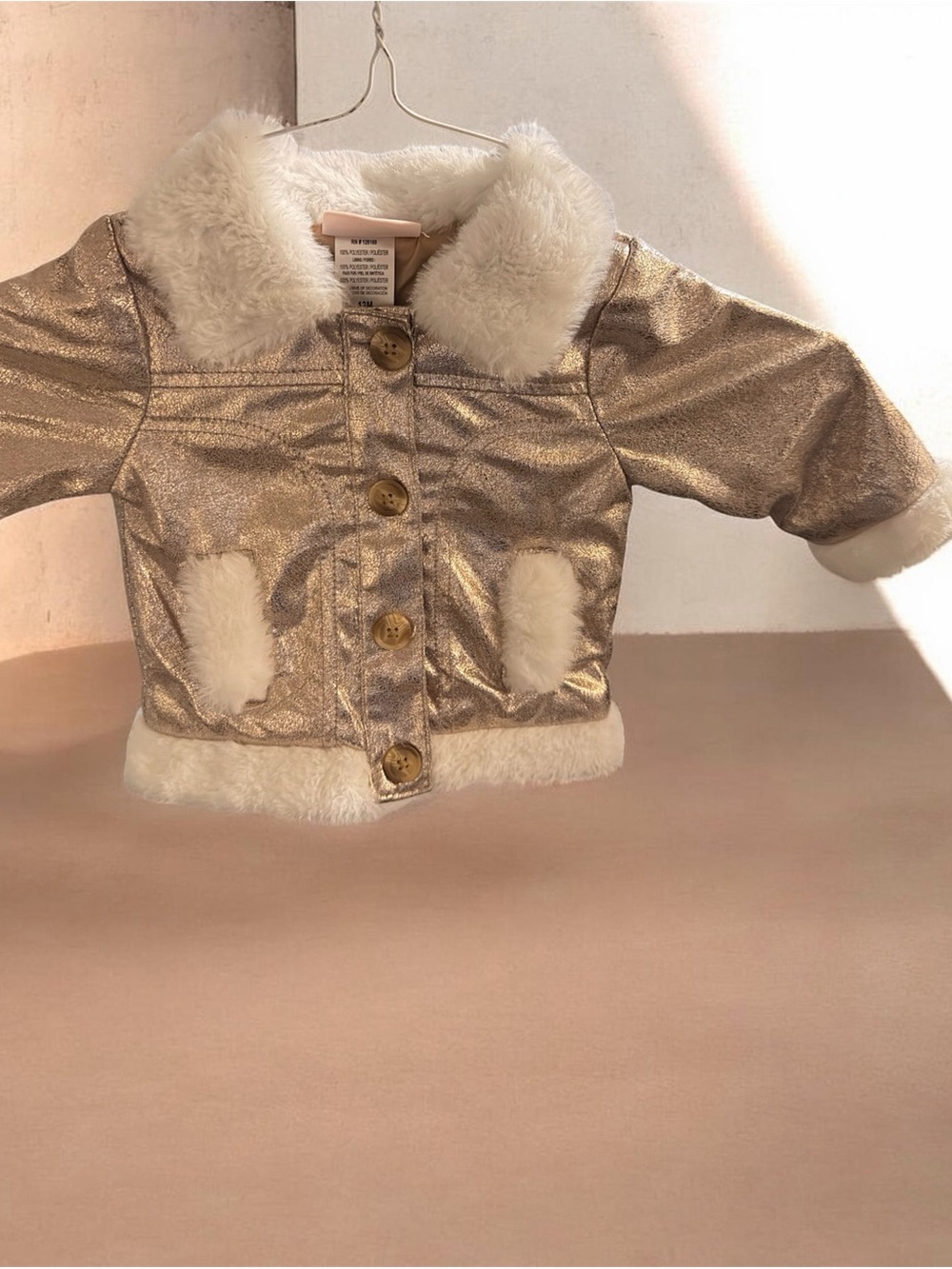 Little Lass Metallic Jacket with Faux-Fur Trim